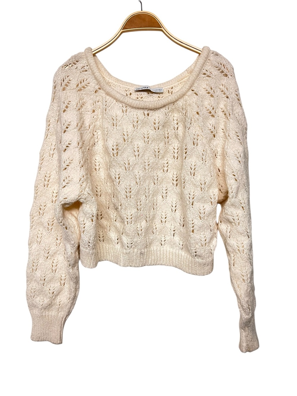 Bershka Cream Openwork Crochet Crewneck Sweater Medium